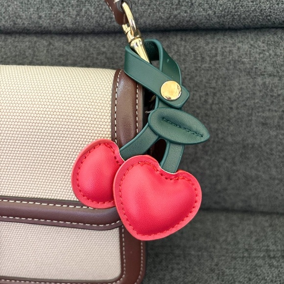 Faux leather cherry bag charm - Picture 1 of 4